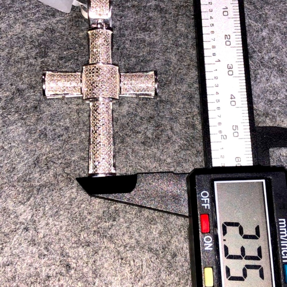 Real diamond cross pendant w rope chain 3mm 20 inch, not c not moissanite 925